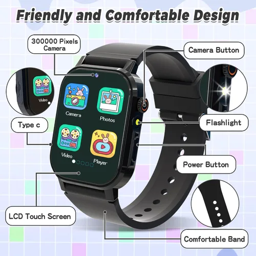 Miniatura 7 de Reloj Inteligente para Niños Varones, Reloj Inteligente de Juegos para Niños con 32 Juegos Pantalla Táctil HD Cámara de Video Reproductor de Música
