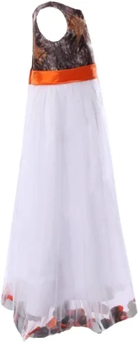 Miniatura 3 de DINGZANCAMO Vestido de niña de flores de tul blanco y camuflaje mini vestidos de dama de honor junior