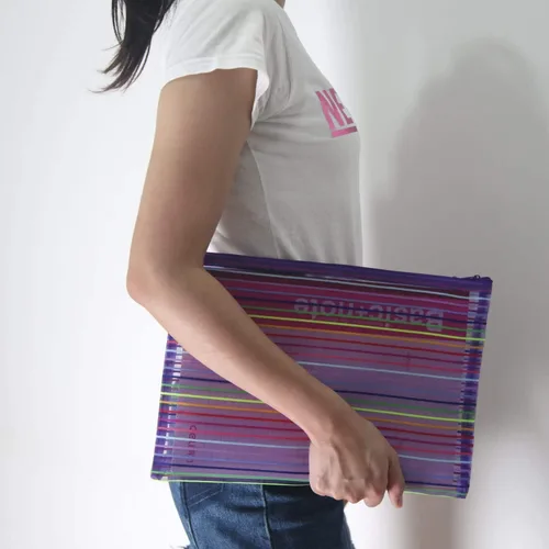 Miniatura 8 de Muka 24 bolsas con cremallera a rayas de arco iris, bolsas de almacenamiento para organizador, viajes y oficina, verde-B5