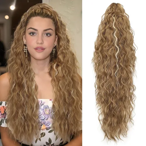 Miniatura 67 de ORSUNCER Extensión de cola de caballo de 18" con pinza rizada, cola de caballo esponjosa, extensiones de pelo sintético de aspecto natural para mujer