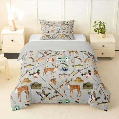 Miniatura 62 de Erosebridal Juego de edredón de pesca tamaño individual para hombres, juego de ropa de cama de peces de lubina para pescadores, niños de caza