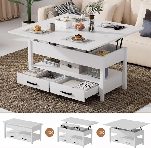 Miniatura 13 de SYESWAY Mesa de Centro Elevable de 39.4" con Estación de Carga, Mesa de Centro Multifuncional 4 en 1 con Almacenamiento y Compartimentos Ocultos