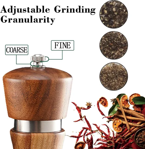 Miniatura 4 de Rectificadora de sal y pimienta de madera de acacia, molienda de cerámica duradera, máquina de pulir manual de anillo de acero con grosor ajustable