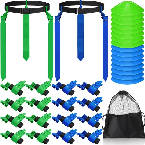 Miniatura 14 de Wettarn Cinturones de fútbol con bandera, ajustable, con bolsa de conos, para jóvenes, adultos, niños, equipo de entrenamiento de equipo deportivo