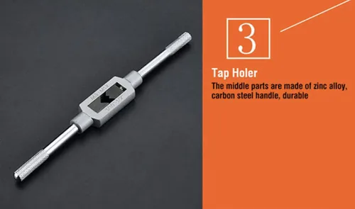 Miniatura 3 de Edward Tools Juego de 20 piezas de grifos y troqueles – Machos métricos y troqueles, enhebrador de tubos, llave cónica, matriz – acero al carbono