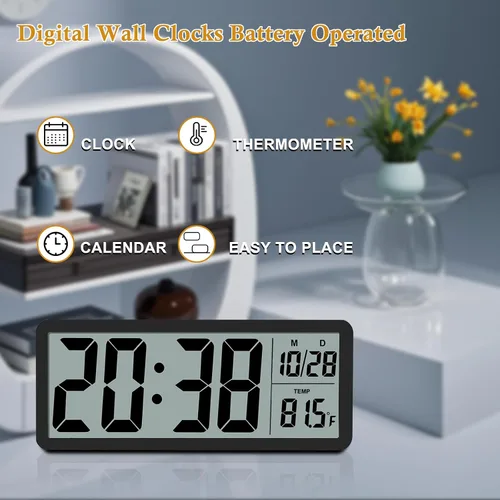 Miniatura 2 de Reloj de Pared LCD Digital Fácil de Configurar, Pantalla LCD de 8.5 Pulgadas con Pantalla de Hora/Fecha/Temperatura, Reloj de Escritorio Digital