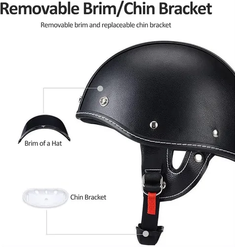 Miniatura 3 de Casco de motocicleta estilo alemán estilo retro medio casco de cuero medio abierto - aprobado por DOT para hombres y mujeres vintage motocicleta