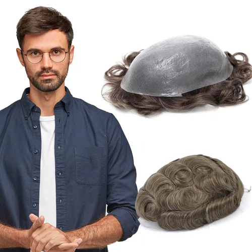 Miniatura 18 de GEXWORLDWIDE GEX 62 colores tupé para hombres 0.002 in piel ultra fina V-loop 8x10 pulgadas cabello humano conjunto gris densidad densidad densidad