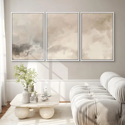 Miniatura 408 de SIGNWIN Lienzo enmarcado para pared, arte con pinceladas de flujo neutro en tonos beige abstractos, ilustraciones, arte moderno, decorativo