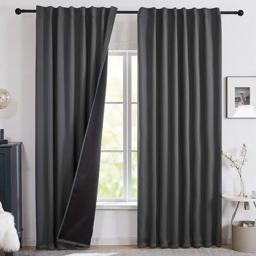 Miniatura 10 de Deconovo Cortinas 100% opacas para dormitorio, cortina con aislamiento térmico, panel de sala de estar insonorizado, certificado Oeko-TEX, cortinas