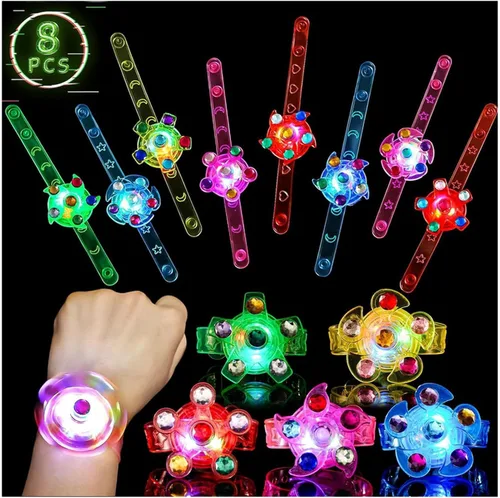 SCIONE Paquete de 8 Pulseras Giratorias Fidget con Luz LED, Suministros de Fiesta que Brillan en la Oscuridad, Artículos de Fiesta de Halloween para