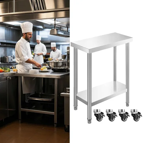 Miniatura 5 de NSF - Mesa de acero inoxidable para preparación y trabajo con ruedas de 24 x 12 pulgadas, mesa de cocina comercial de metal con estante inferior