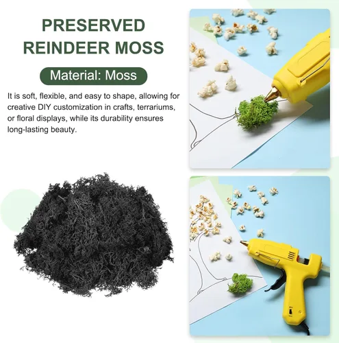 Miniatura 3 de MECCANIXITY Musgo de reno preservado de 7.8 onzas, musgo artificial decorativo negro para plantas en maceta, manualidades de interiores, centros