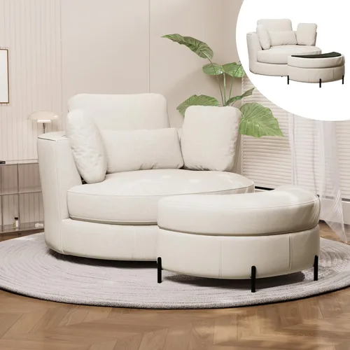 Miniatura 11 de Chifee & Vingol Silla decorativa giratoria de gran tamaño de 40.35 pulgadas, silla redonda tapizada de barril con almohadas, sillas giratorias