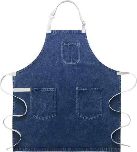 Delantal Tobyan de Mezclilla de Algodón Suave - Delantal Unisex Ajustable con Babero de 5 Bolsillos Perfecto para Cocinas ZD-azul