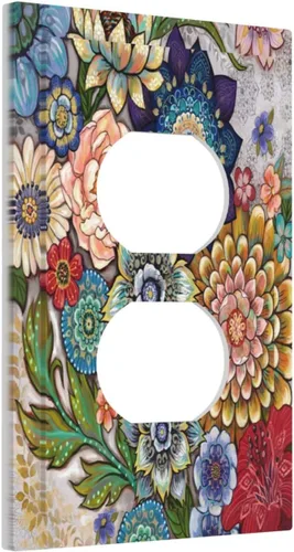 Miniatura 2 de Placa frontal eléctrica de 1 banda para interruptor de luz dúplex con diseño floral bohemio brillante, placa frontal decorativa de tamaño estándar