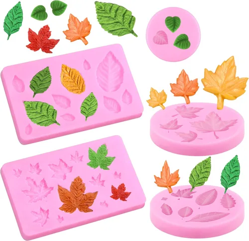 5 paquetes de moldes de hojas de silicona para pasteles, hojas de arce, fondant de resina, hojas de árbol para decoración de tartas