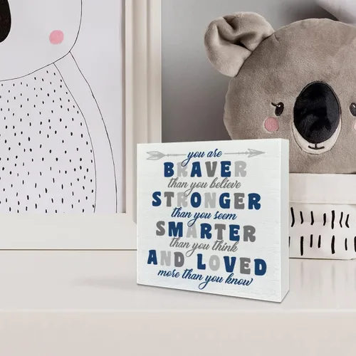 Miniatura 4 de Letrero de madera para habitación de niños, con texto en inglés «You Are Braver Than You Believe», decoración inspiradora de escritorio