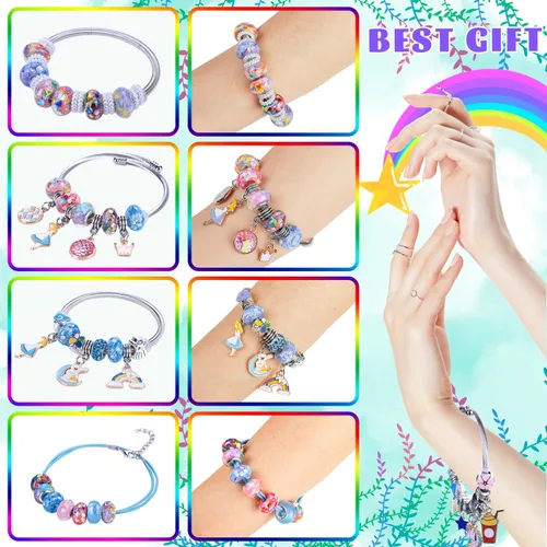 Miniatura 3 de AIPRIDY Kit de fabricación de pulseras con dijes, juego de regalos de unicornio sirena que puede inspirar imaginación y creatividad, kit de 104