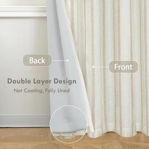 Miniatura 2 de DriftAway Cortinas opacas de mezcla de lino de granja de 90 pulgadas de largo para dormitorio, cortinas de lino con estampado de rayas verticales