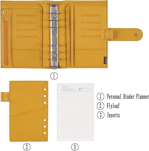 Miniatura 2 de Moterm Personal Luxe - Planificador de anillos – Organizador de carpeta de cuero genuino (Pebble-Mustard, anillo de 1.181 in)