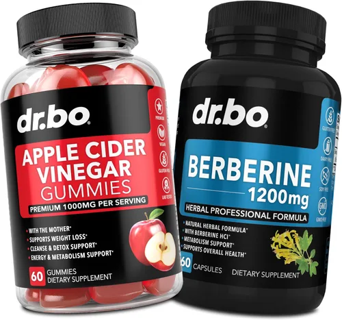 DR. BO Gomitas ACV y cápsulas de suplemento de berberina, 1000 mg de vinagre de sidra de manzana y berberina HCL 1200 mg pastillas para la