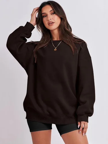 Miniatura 5 de ANRABESS Sudadera de gran tamaño para mujer, con cuello redondo, estilo Y2K, sudadera con capucha de forro polar, cómoda, camiseta informal, ropa