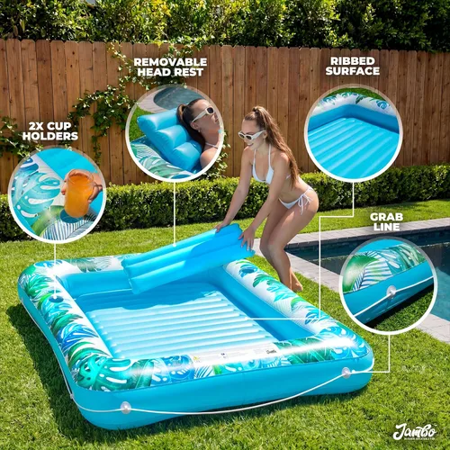 Miniatura 5 de JAMBO Flotador inflable para tumbona de piscina, 70 x 47 pulgadas, flotador de piscina con almohada, balsa de salón de agua, flotador de piscina