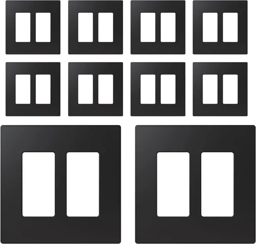 ELEGRP Placas de pared decorativas sin tornillos de 2 posiciones, placas de cubierta de tamaño mediano, cubierta de placa frontal termoplástica Negro