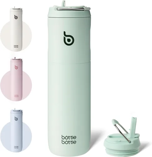 Miniatura 21 de BOTTLE BOTTLE Botella de agua aislada de 24 onzas con tapa de popote y asa para deportes, viajes, gimnasio, botellas de agua de acero inoxidable