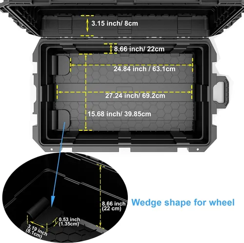 Miniatura 9 de Regetek Funda rígida impermeable, 33 x 21 x 14 pulgadas, funda para equipo con ruedas/espuma personalizable/mango retráctil para electrónica