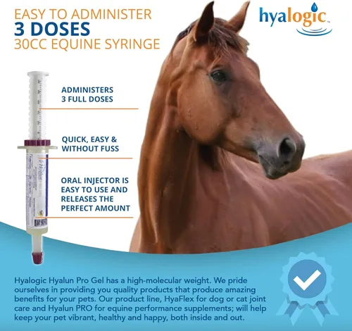 Miniatura 3 de Hyalogic Hyalun Gel - Suplemento para articulaciones equinas antes y posteriores a eventos de 1 onza para caballo