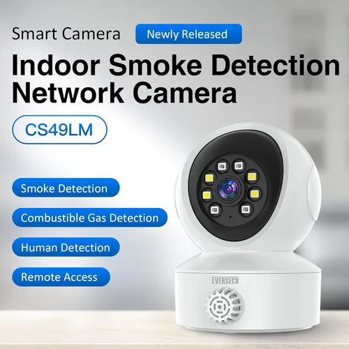 Miniatura 2 de EVERSECU Cámara de seguridad para el hogar con detección de humo y gas con alarma de sonido y alerta en tiempo real, seguimiento automático
