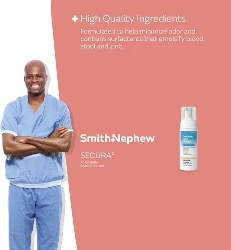 Miniatura 4 de Smith & Nephew 59430200 SECURA Limpiador de espuma corporal total, limpiador corporal sin agua, 4.5 onzas
