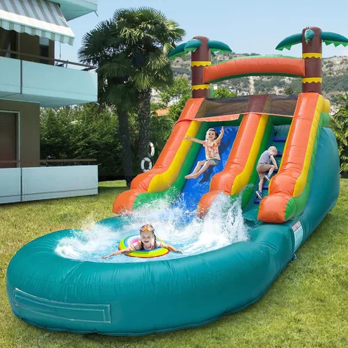 Miniatura 8 de Tobogán acuático comercial, tobogán acuático grande de 21 pies para niños y adultos con potente soplador de 950 W y tubo de agua, toboganes