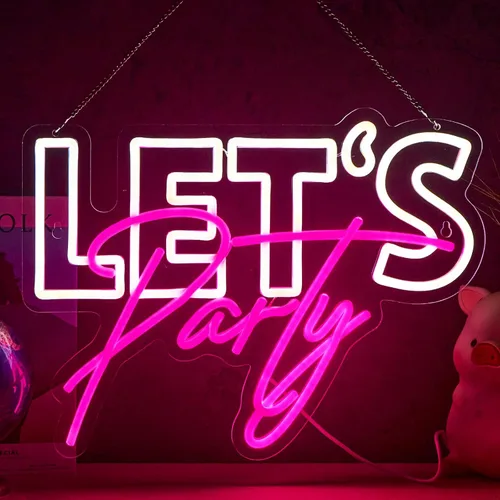 Letrero de neón con texto en inglés "Let's Party", para decoración de pared, decoración de fiesta, luces LED de neón regulables por USB, para