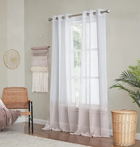 Miniatura 7 de Dainty Home Linea - Par de paneles de cortinas traslúcidas con textura de lino con textura 3D, estilo bohemio 3D para dormitorio, 2 paneles