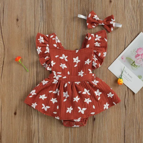 Miniatura 2 de MA&BABY Leotardo sin mangas de algodón floral cuello cuadrado para bebé niñas 3 6 9 12 18 meses