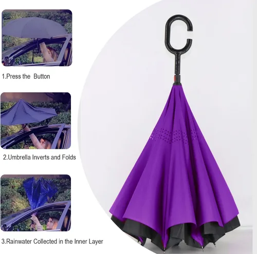 Miniatura 71 de SIEPASA Paraguas invertido invertido de 49/56 pulgadas, doble toldo extra grande, ventilado, resistente al viento, impermeable, paraguas de golf