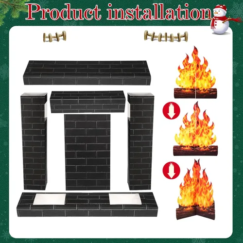 Miniatura 5 de AmazingSpark Chimenea de cartón corrugado de Navidad de 35.5 x 29 x 8 pulgadas, chimenea de cartón con media llama de fuego 3D, campana de pino