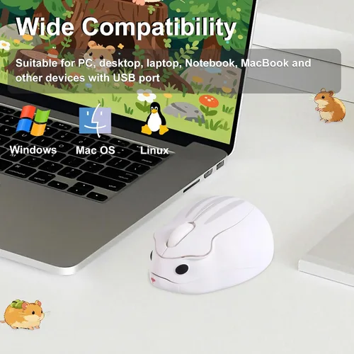 Miniatura 4 de Ratón inalámbrico lindo ratón de hámster de animales de dibujos animados con receptor USB 2.4 GHz, óptico, portátil, pequeño, silencioso, Kawaii