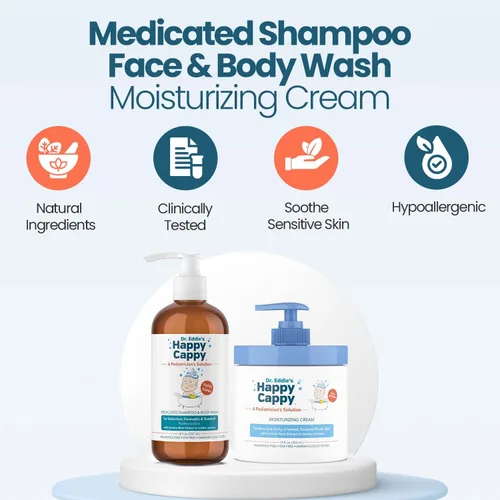 Miniatura 3 de Happy Cappy Paquete de champú medicado y gel de baño y crema hidratante – Champú para caspa de bebé, loción para eccema para niños, ayuda a la cuna