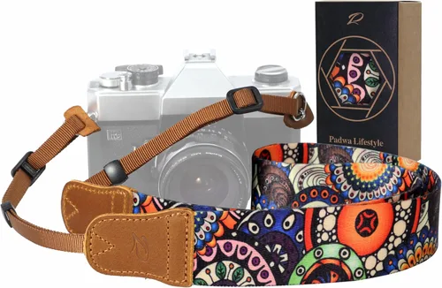 Miniatura 24 de Padwa Lifestyle Correa de cámara con rayas - 1.5" Correa suave de cuerda trenzada de algodón con cabezal de cuero vacuno Crazy Horse para el hombro