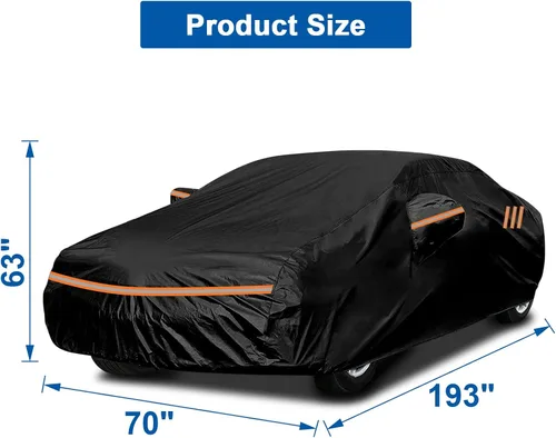 Miniatura 7 de Funda de automóvil para todo tipo de clima para sedán, hasta 193 pulgadas, funda premium para interiores y exteriores con tira reflectante larga
