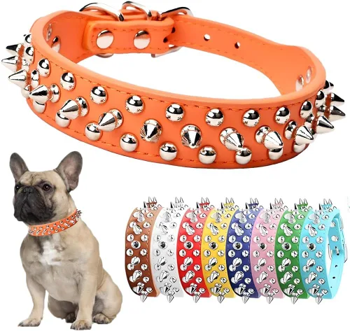 Miniatura 13 de Collar de perro con púas para perros grandes, a prueba de mordidas, collar de púas para perros y gatos, de cuero PU con tachuelas y remaches