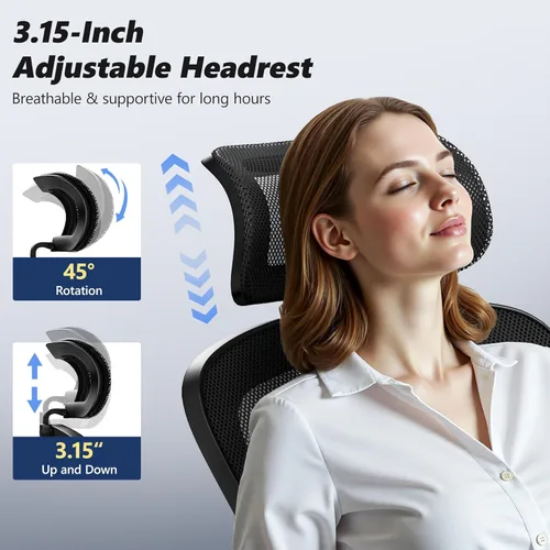 Miniatura 7 de Silla de oficina ergonómica, silla de escritorio de respaldo alto con brazos abatibles, silla de computadora de malla de 300 libras con Negro