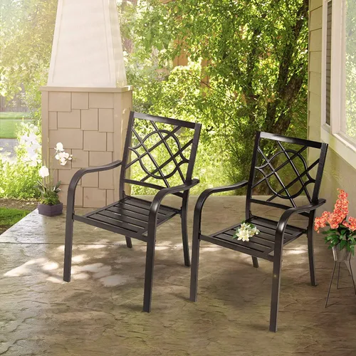 SOLAURA 2 sillas de hierro forjado para patio de 300 libras, sillas de comedor de metal para exteriores, sillas de bistró apilables con reposabrazos