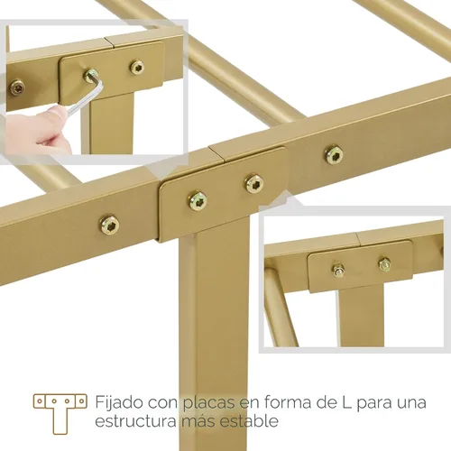 Miniatura 7 de Yaheetech Base de cama clásica de metal con base de colchón con estilo victoriano, cabecera, estribo, almacenamiento debajo de la cama, no necesita