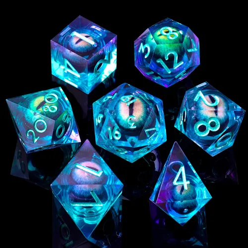 Miniatura 9 de DND Juego de dados de 8 piezas con ojo de dragón extra D20-Beholder's Eye Liquid Core Sharp Edge Resina poliédrica hecha a mano 2 × D20 D4 D6 D8 D10