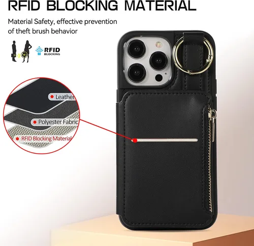 Miniatura 6 de UEEBAI Funda tipo cartera cruzada para iPhone 13 Pro Max de 6.7 pulgadas, tarjetero con función atril y bloqueo RFID, funda de piel sintética